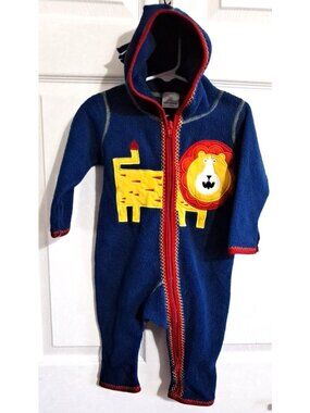 Hanna Andersson 6-12m Blue Fleece Bunting Lion Full Zip Hooded